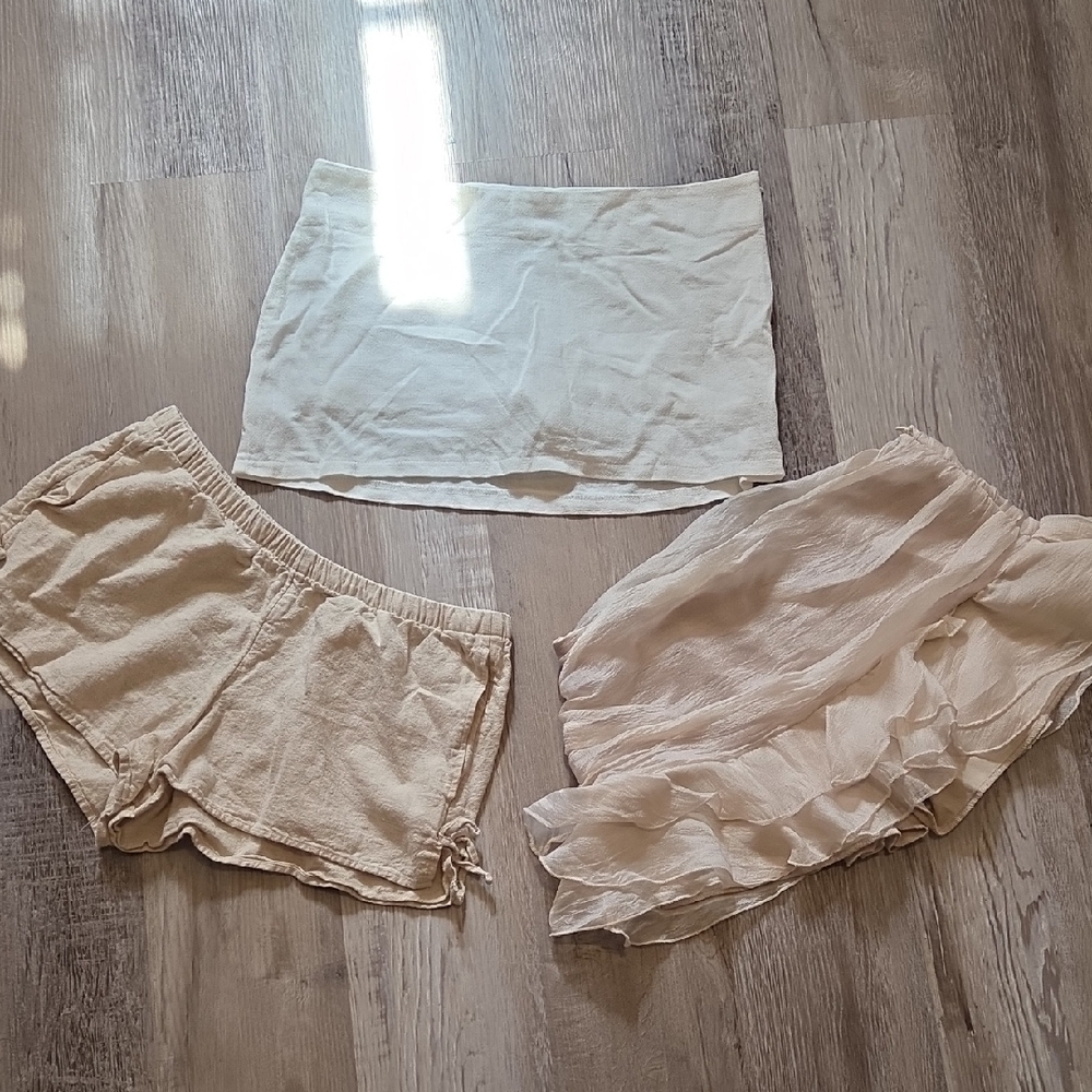 Set of Three Cream and Tan Skirts/Shorts